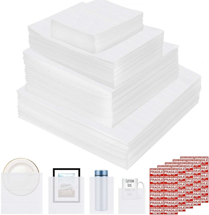 Ickimee 260pcs Cushioning Foam Pouches Moving Supplies, 4 Sizes (14x14inch,12x12inch,12x7.5inch,7.5x7.5inch) Use Packing Supplies for Moving, Packaging, Storage Incidental 60 Fragile Stickers, clear - Image 1